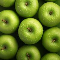 AI generated Fresh and vibrant Overhead perspective of ripe green apples For Social Media Post Size photo