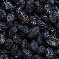 AI generated Dried fruit texture Black raisins, popular and delectable dried grapes For Social Media Post Size photo