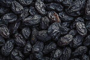 AI generated Dried fruit texture Black raisins, popular and delectable dried grapes photo