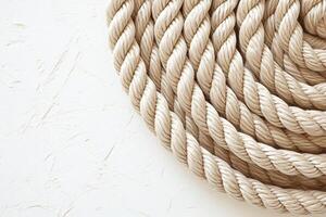 AI generated Topdown view of coiled rope on clean white surface photo