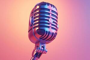 AI generated Pink party mic 3D illustration of retro style microphone photo