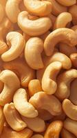 AI generated Natural cashew display Organic cashews without shells on background Vertical Mobile Wallpaper photo