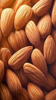 AI generated Macro almond display Close up view of textured almond nuts Vertical Mobile Wallpaper photo