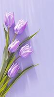 ai generado floral belleza ramo de flores de púrpura tulipanes en un veri peri fondo vertical móvil fondo de pantalla foto