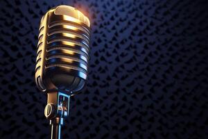 AI generated Audio nostalgia 3D rendering of silver retro microphone in studio photo