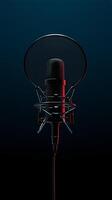 AI generated view Vintage sound setup Black retro microphone in a minimal recording studio Vertical Mobile Wallpaper photo