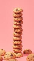 AI generated Cookie bliss Oatmeal cookies with chocolate on a pink surface Vertical Mobile Wallpaper photo