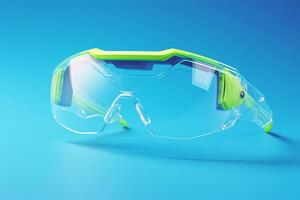 AI generated Modern safety equipment Isolated technological green glasses on blue photo