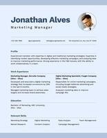 blue minimalist marketing resume template