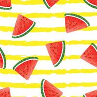 Seamless pattern with hand drawn watermelon slice and yellow strips. vector