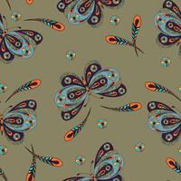 Seamless pattern with hand drawn butterfly in zentangle style. vector