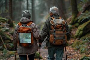 AI Generated Rear view of couple while hiking photo