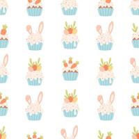 Seamless pattern with sweet Easter cupcakes. Easter seamless pattern vector