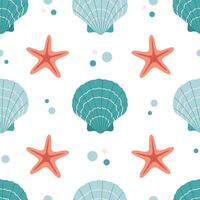 Seamless pattern with sea shells, mollusks, starfish, sea snails. Summer seamless pattern vector