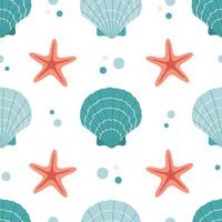 Seamless pattern with sea shells, mollusks, starfish, sea snails. Summer seamless pattern vector