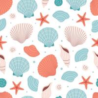 Seamless pattern with sea shells, mollusks, starfish, sea snails. Summer seamless pattern vector