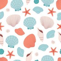 Seamless pattern with sea shells, mollusks, starfish, sea snails. Summer seamless pattern vector