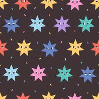 Seamless pattern with colorful abstract stars. Cute cartoon geometric shapes characters vector