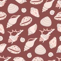 Seamless pattern with sea shells, mollusks, starfish, sea snails. Summer seamless pattern vector