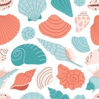 Seamless pattern with sea shells, mollusks, starfish, sea snails. Summer seamless pattern vector