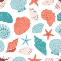 Seamless pattern with sea shells, mollusks, starfish, sea snails. Summer seamless pattern vector