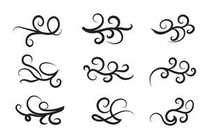 Vintage Filigree Swirls, calligraphy decorative scroll, Fancy Line Flourishes Swirls Elements, vintage curly thin line Text Ornaments, curls text divider flourish Swirl, calligraphic curl lines vector