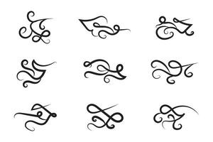 Vintage Filigree Swirls, calligraphy decorative scroll, Fancy Line Flourishes Swirls Elements, vintage curly thin line Text Ornaments, curls text divider flourish Swirl, calligraphic curl lines vector