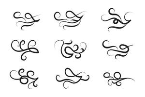 Vintage Filigree Swirls, calligraphy decorative scroll, Fancy Line Flourishes Swirls Elements, vintage curly thin line Text Ornaments, curls text divider flourish Swirl, calligraphic curl lines vector