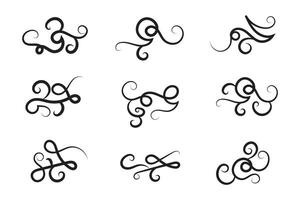 Vintage Filigree Swirls, calligraphy decorative scroll, Fancy Line Flourishes Swirls Elements, vintage curly thin line Text Ornaments, curls text divider flourish Swirl, calligraphic curl lines vector