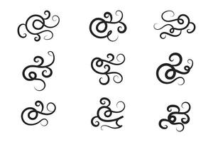 Vintage Filigree Swirls, calligraphy decorative scroll, Fancy Line Flourishes Swirls Elements, vintage curly thin line Text Ornaments, curls text divider flourish Swirl, calligraphic curl lines vector