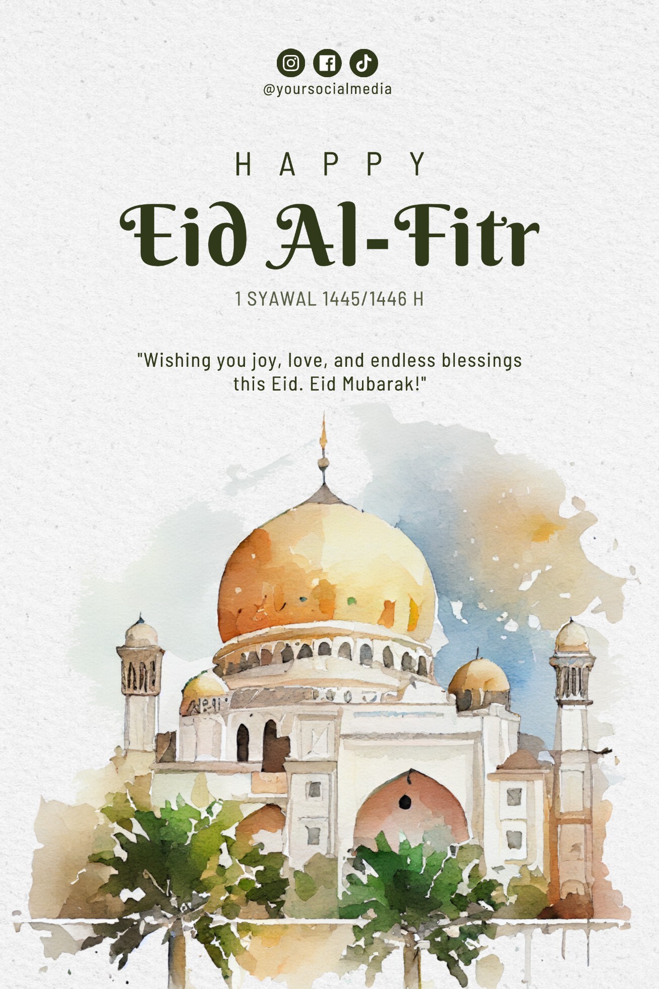 Green Watercolor Eid Al-Fitr Pinterest Graphic