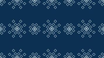 Traditional ethnic motifs ikat geometric fabric pattern cross stitch.Ikat embroidery Ethnic oriental Pixel navy blue background. Abstract,vector,illustration. Texture,scarf,decoration,wallpaper. vector