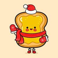 Funny smiling happy Toast with honey christmas. Vector flat cartoon character illustration icon design. Isolated on brown background