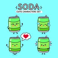 Funny cute happy Soda characters bundle set. Vector hand drawn doodle style cartoon character illustration icon design. Isolated on blue background. Soda mascot character collection