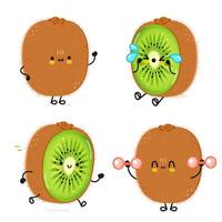 gracioso kiwi Fruta caracteres haz colocar. vector mano dibujado garabatear estilo dibujos animados personaje ilustración icono diseño. linda kiwi Fruta mascota personaje colección