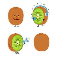 gracioso kiwi Fruta caracteres haz colocar. vector mano dibujado garabatear estilo dibujos animados personaje ilustración icono diseño. linda kiwi Fruta mascota personaje colección