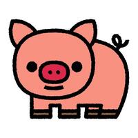 pig cartoon roughen filled outline icon vector