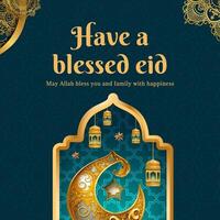 linkedin post for eid al fitr in blue template