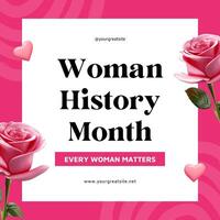 pink 3d woman history month linkedin post template