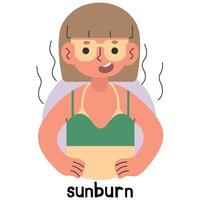 Sunburn 7 cute on a white background, illustration. vector