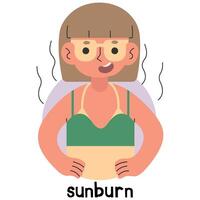 Sunburn 7 cute on a white background, illustration. vector