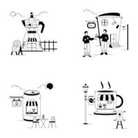 Set of Cafe Linear Illustrations vector