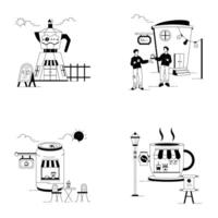 conjunto de café lineal ilustraciones vector