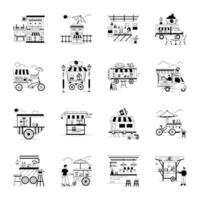 Bundle of Coffee Cafe Linear Illustrations vector