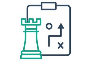 strategy icon. chess rook with strategy board. icon related to action plan,  business. line icon style. business element illustration vector