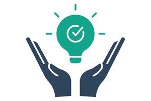 solution icon. hand with light bulb. icon related to action plan,  business. solid icon style. business element illustration vector