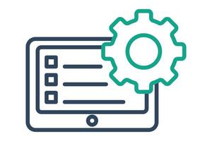 action plan icon. laptop and checklist with gear. icon related to business. line icon style. element illustration. vector