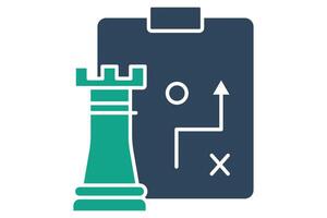 strategy icon. chess rook with strategy board. icon related to action plan,  business. solid icon style. business element illustration vector