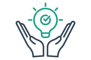 solution icon. hand with light bulb. icon related to action plan,  business. line icon style. business element illustration vector