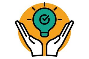 solution icon. hand with light bulb. icon related to action plan,  business. flat line icon style. business element illustration vector